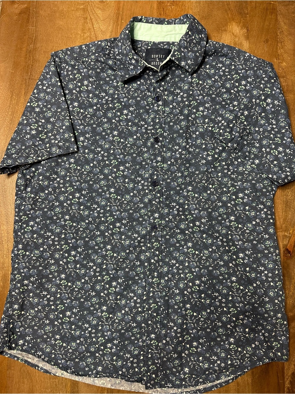 Navy Short-Sleeve Floral Button-Down Shirt